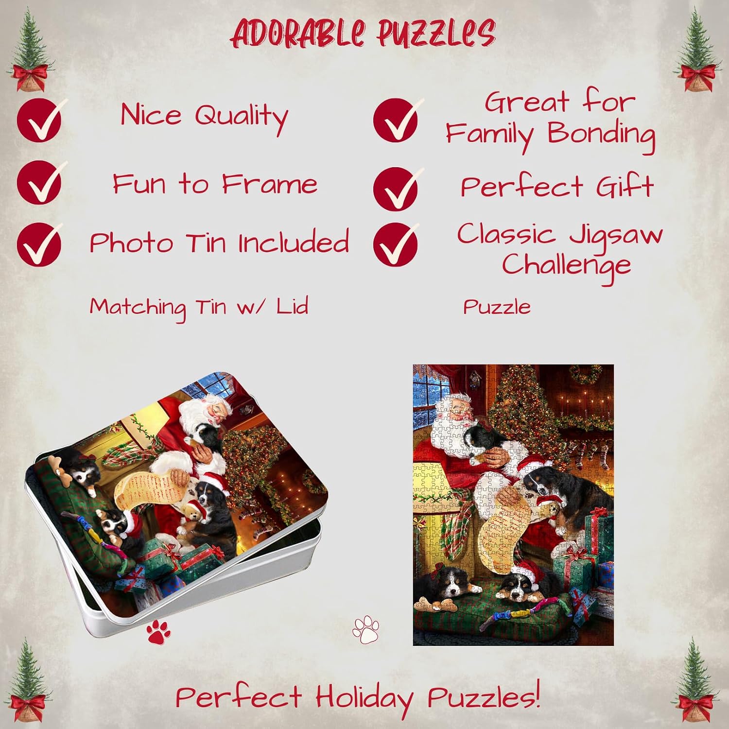 Santa Sleeping with Bernese Mountain Dogs Jigsaw Puzzle for Adults - Animal Printed Interlocking Puzzle Game Artwork - Gift for Dog Lover's - 500 Pcs 20.5"x15"
