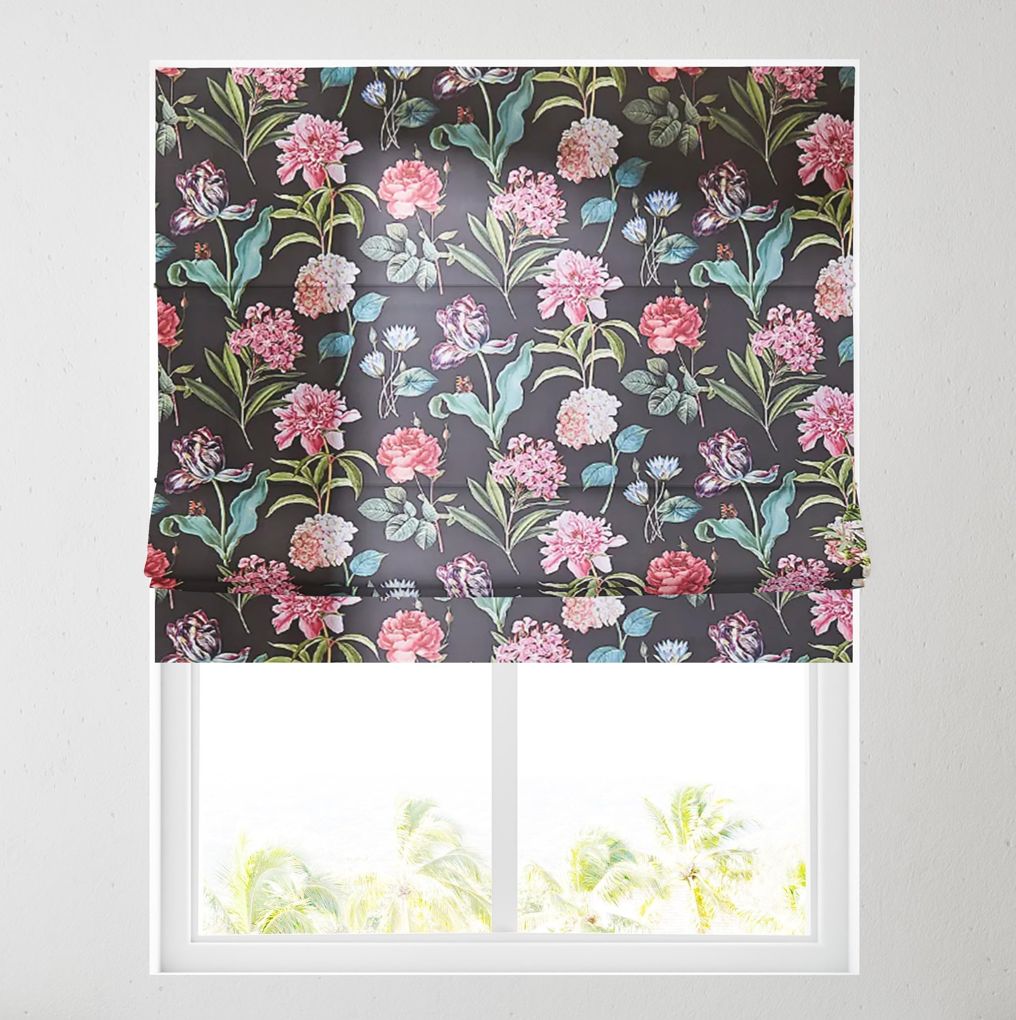 Barnes Blinds And Interiors Floral Garden Barnes Blinds - Fully Lined Patterned Roman Blinds For Windows - Durable Fittings Easy Fit - Roman Blind ( 153Cm)