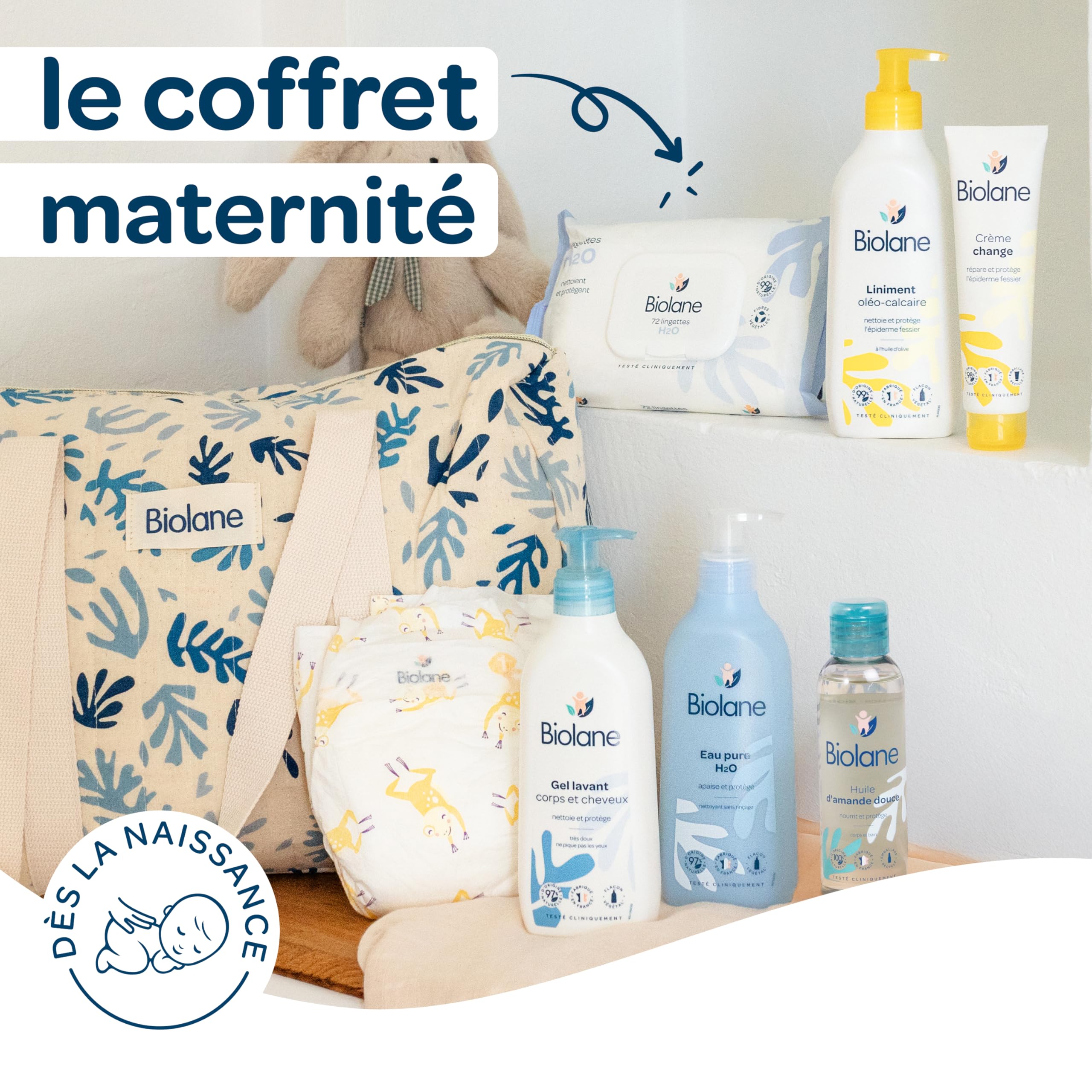 BIOLANE - Kit de cuidado de bebé nacimiento, bolsa de pañales y cuidado del bebé, pañal, toallitas H2O