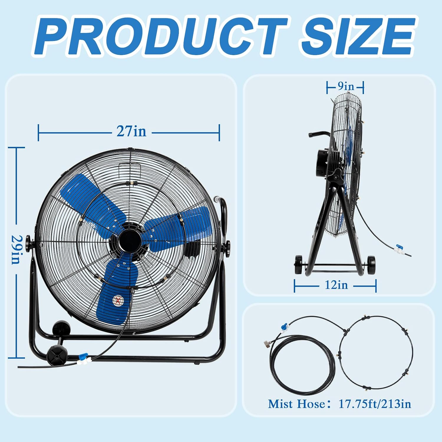 24 Inch Industrial Floor Fan High Velocity 8500 CFM Heavy Duty Outdoor Misting Fan with Aluminum Blades, 360  Adjustable Tilt Metal Fans for Workshop Patio Warehouse Factory Garage - UL Listed
