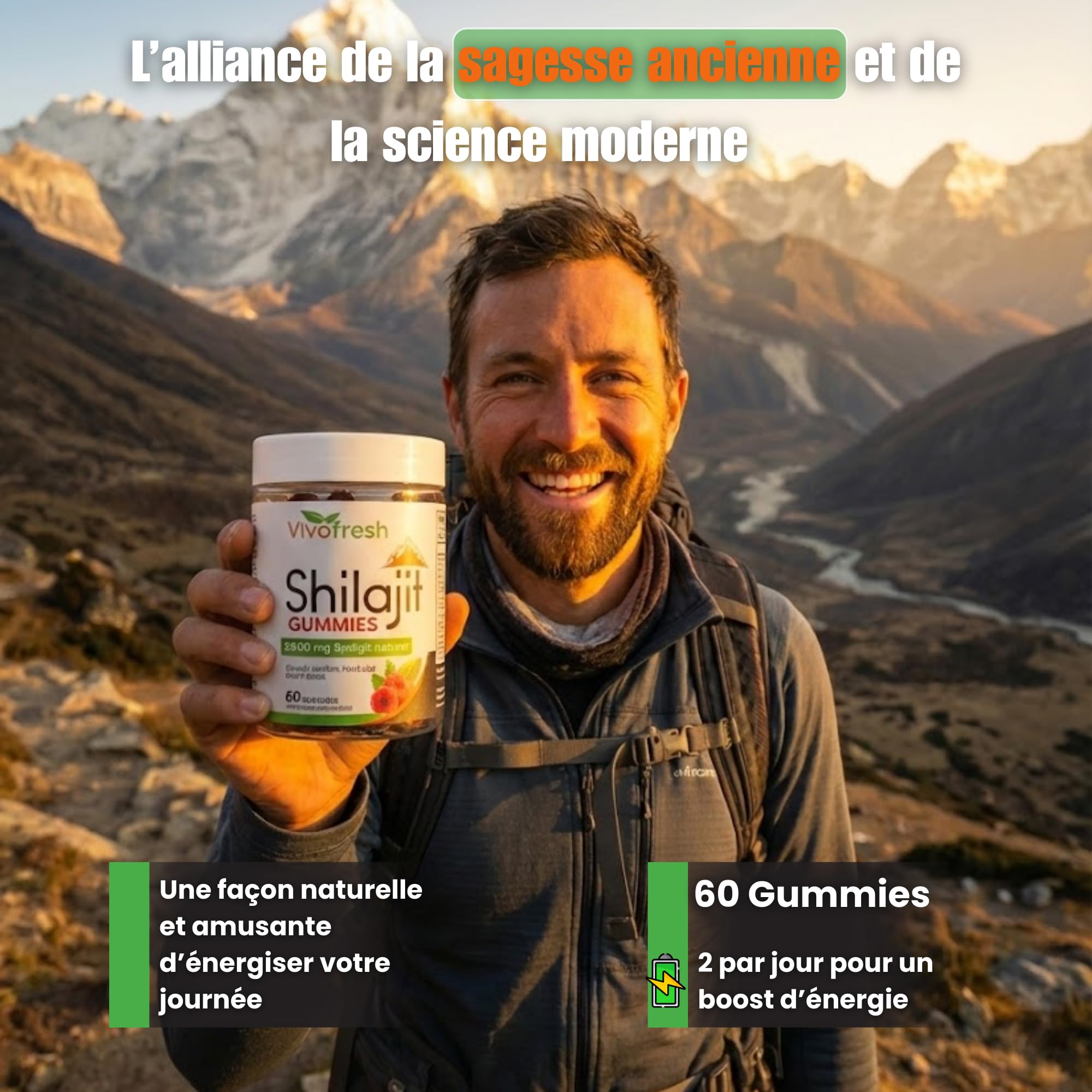 Shilajit Pur Himalaya 18000mg | 60 Gummies Haute Dose | Énergie Performance Vigueur | Boost Métabolisme | Format 1 Mois | Complément Alimentaire Naturel