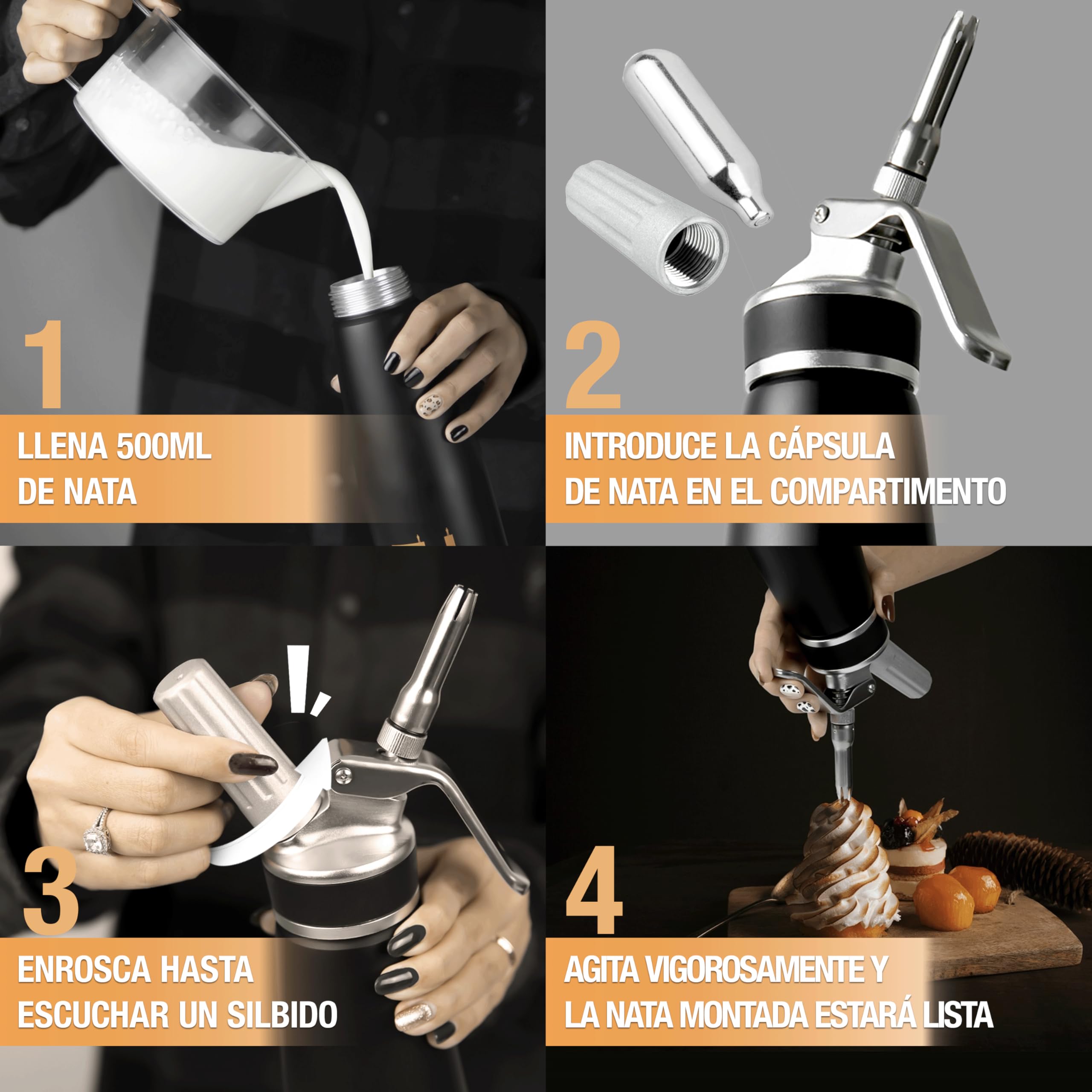 Thiru Sifón de cocina profesional - Dispensador de crema batida con boquillas de acero inoxidable - Sifón cocina con muchos extras (rojo)
