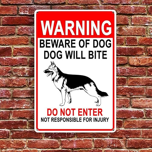 Miniatura 3 de Letrero de metal de hojalata con advertencia de pastor alemán, cuidado con la etiqueta de perro, decoración de moda de lata de metal, 12 x 8 pulgadas
