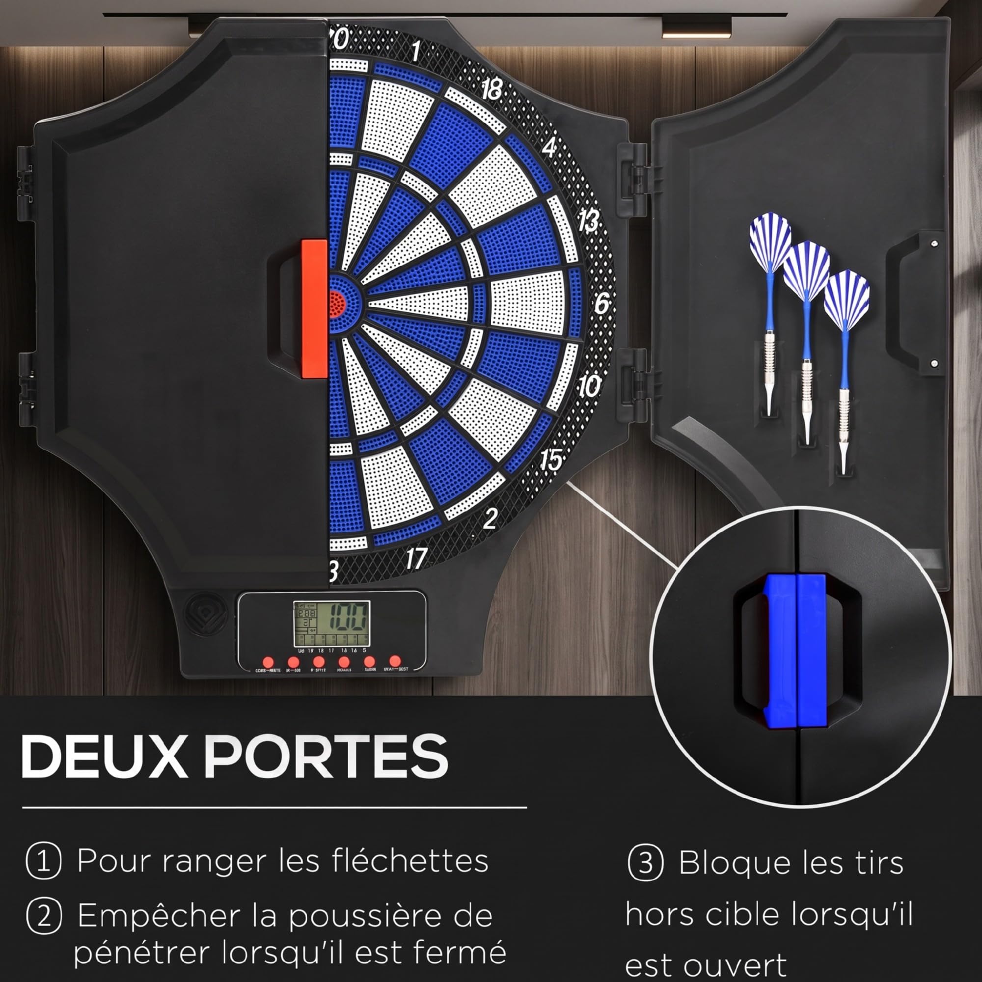 SPORTNOW Cible Jeu de Fléchettes Électronique 2 Portes Refermables Noir