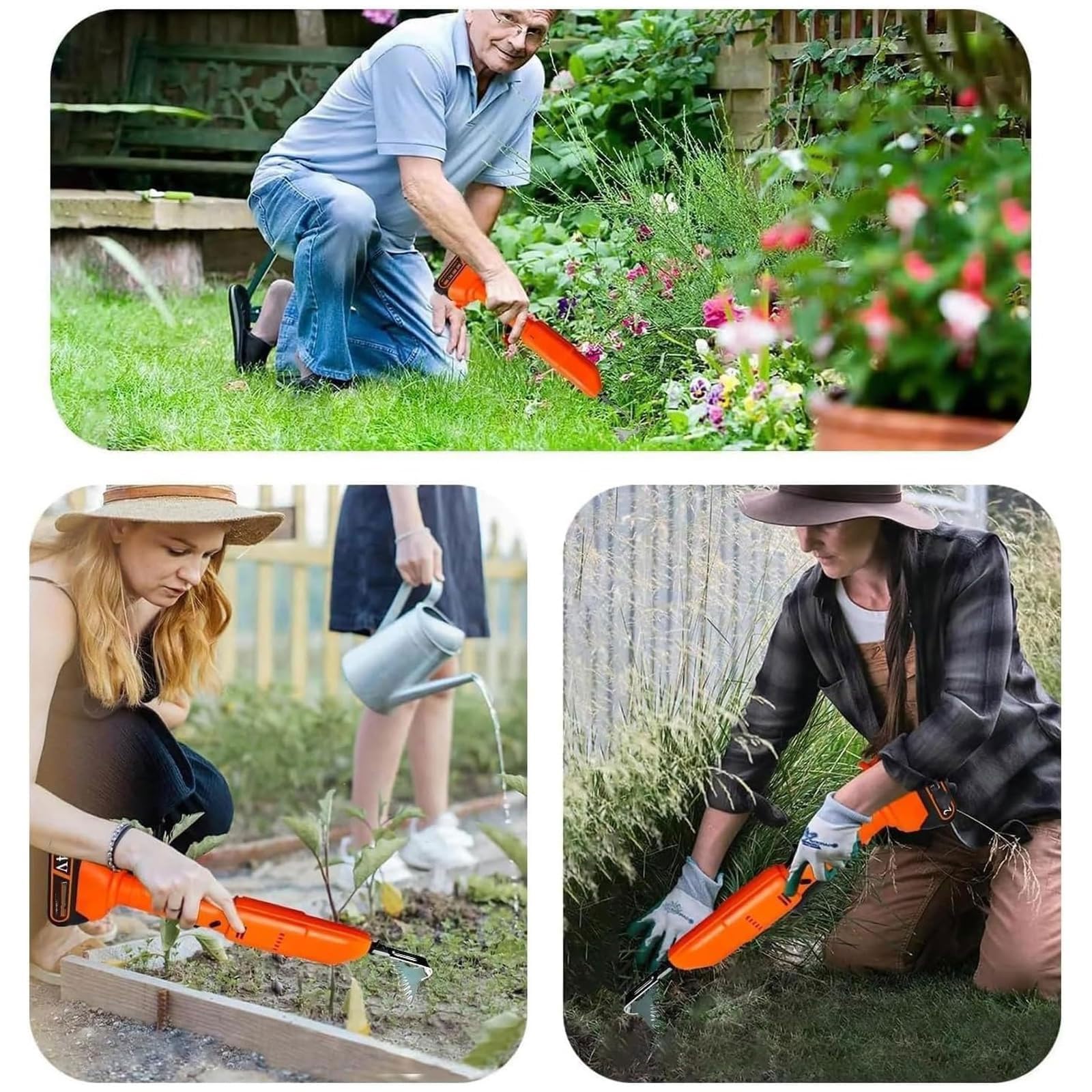 Mini cultivador eléctrico de Mano,cultivador inalámbrico, Mini azada de excavación con baterías Recargables,30 mm de Profundidad for aflojar el Suelo y desherbar en Jardines(2 Batteries)