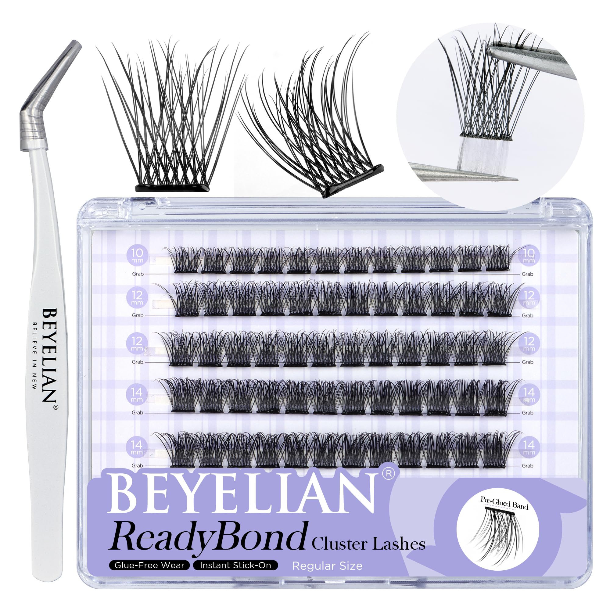 BEYELIAN Pestañas Postizas Self Adhesive, 72 Pcs D+ Curl DIY Press on Pestañas Individuales, Pestañas Adhesivas Reutilizables Cluster Lashes Pestañas Postizas (R37)