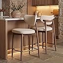 VASAGLE Wooden Bar Stools Set of 2, Upholstered Counter Height Barstools with Solid Wood Legs, Ergonomic Backrest, Mid Century Modern, for Kitchen Island, Linen-Look Fabric, Cappuccino Beige