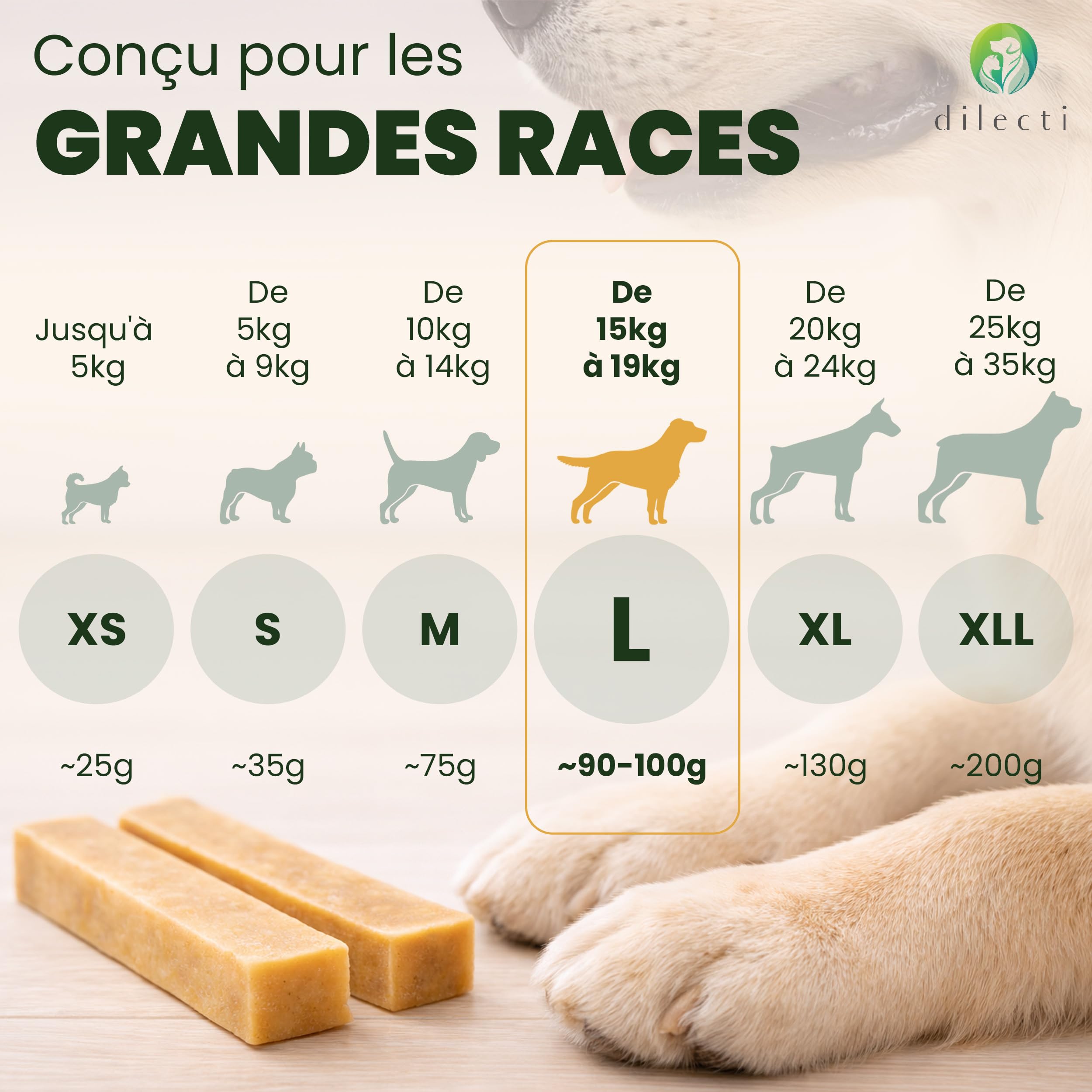 Os à mâcher au fromage naturel - Friandises à mâcher longue durée pour grands chiens, friandises pour chiens pour les soins dentaires, jouets à mâcher en fromage dur - Taille L, paquet de 3