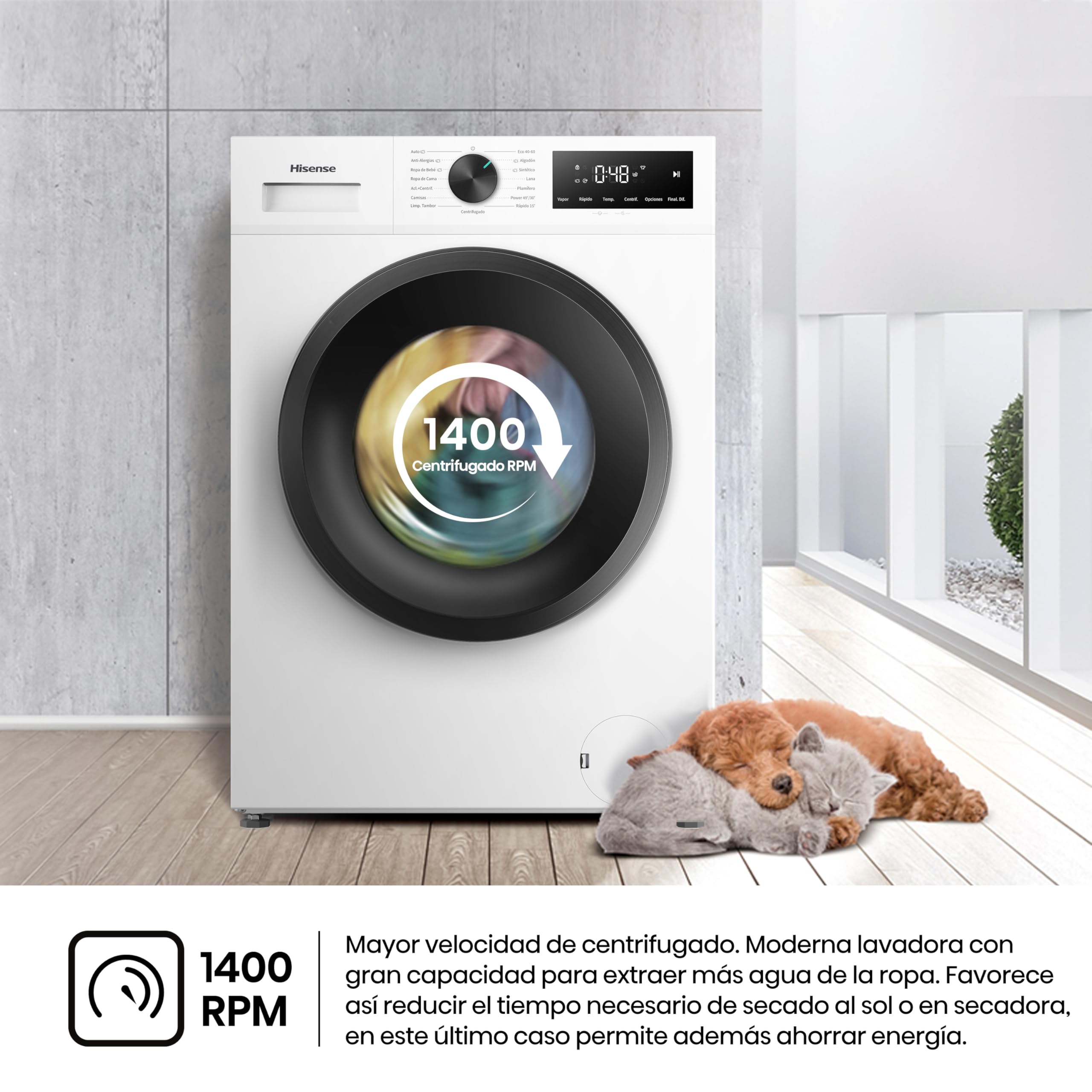 Hisense WF1I1142BWL - Lavadora 11 Kg, 1400 rpm, Clase A, Fondo 59cm, Lav. Power 49’ y Rápidos 30' y 15', Dispensador Automix, Lavado Auto Wash, Antiarrugas, iFit™ Fondo Optimizado, Vapor 99,9%, Blanco