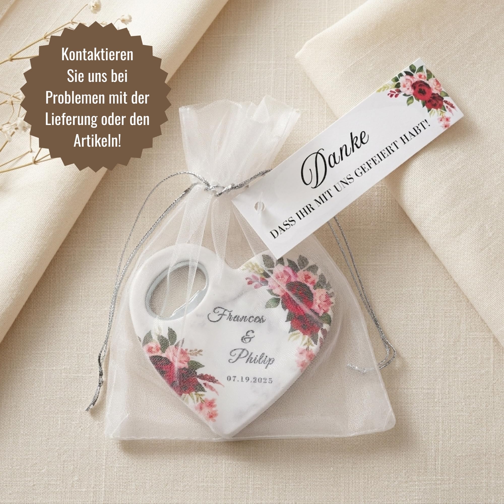 Personalisierte herzförmige Hochzeit Gastgeschenke Magnet-Flaschenöffner, individuelle Bridal-Shower Geschenke mit, Partygeschenk zur Hochzeit (Set mit 30 Stück)