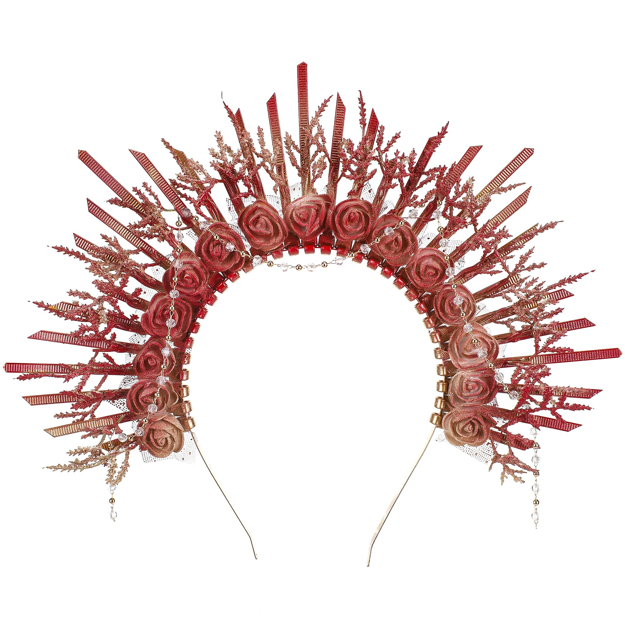 Gothic Flowe Halo Crown - Sunburst Mary Goddess Headpiece Rose Floral Headband for Halloween Renaissance