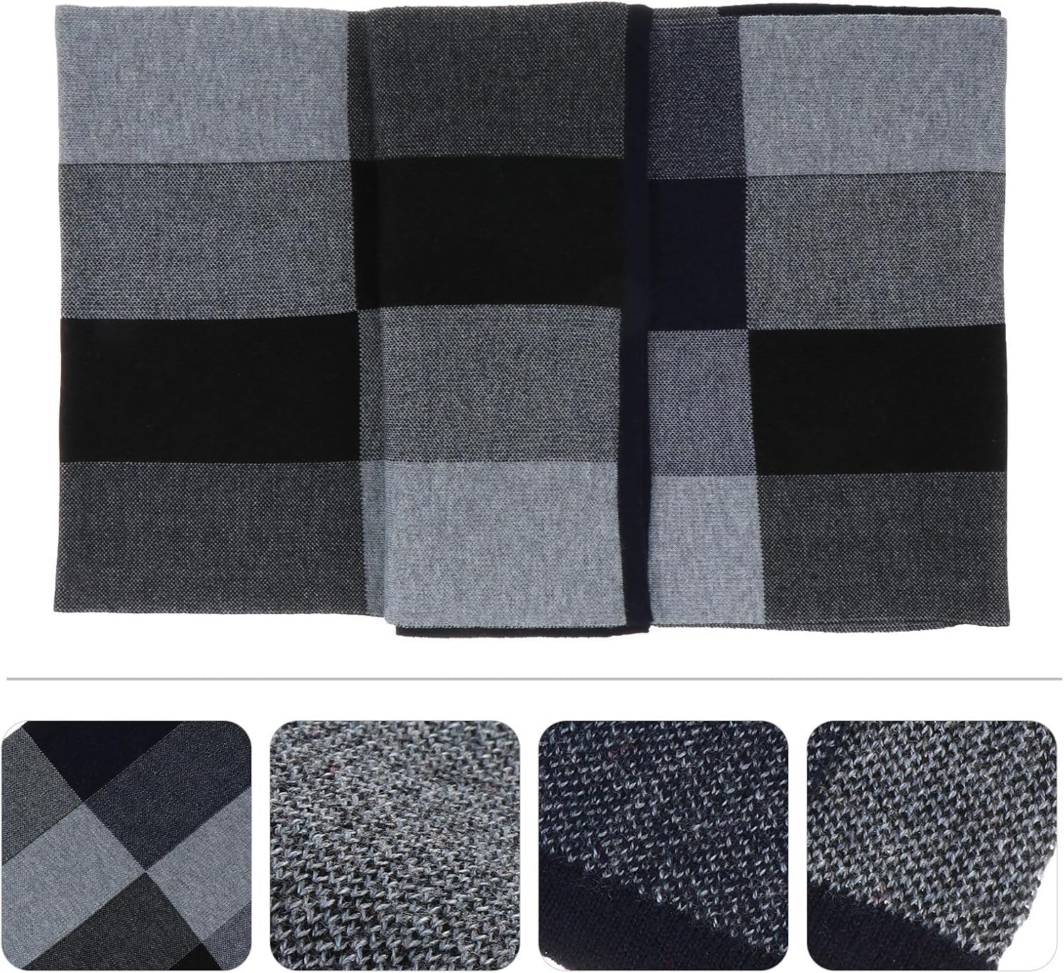 VANZACK Men’s Wool Plaid Scarf Warm Winter Knitted Neckwear in Blue Grey Black for Cold Weather Outdoor Use