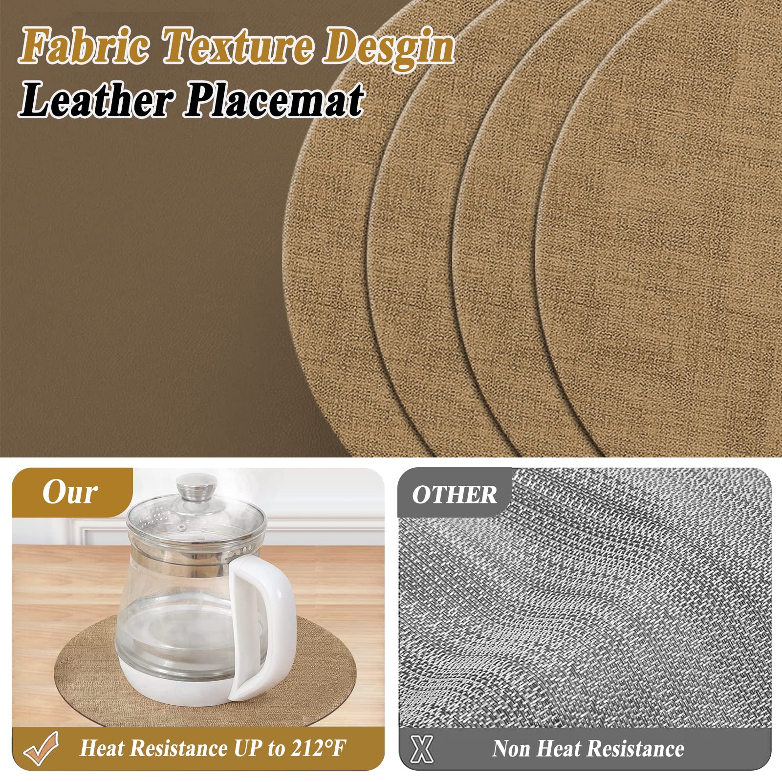 Sølmo I Set De Table Ronds Avec Sous-verre En Cuir Artificiel - Lot De 4 I Set Table Essuyable I Resi 4260659633783