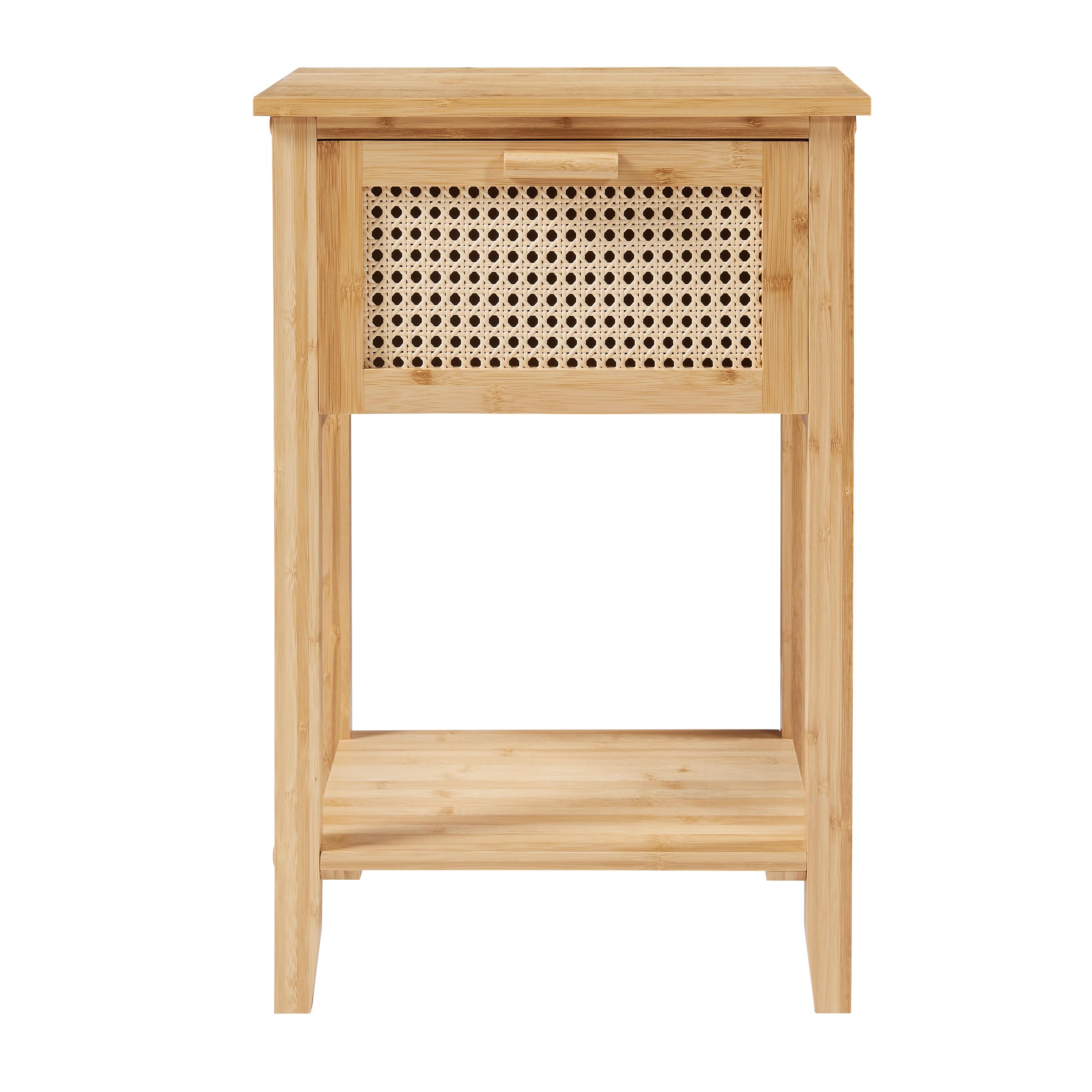 [en.casa] Comodino in Bambù con Cassetto e Ripiano Mobiletto Notturno da Letto Tavolino Laterale da Divano Soggiorno Ingresso 60 x 40 x 35 cm - Colore Naturale/Effetto Rattan