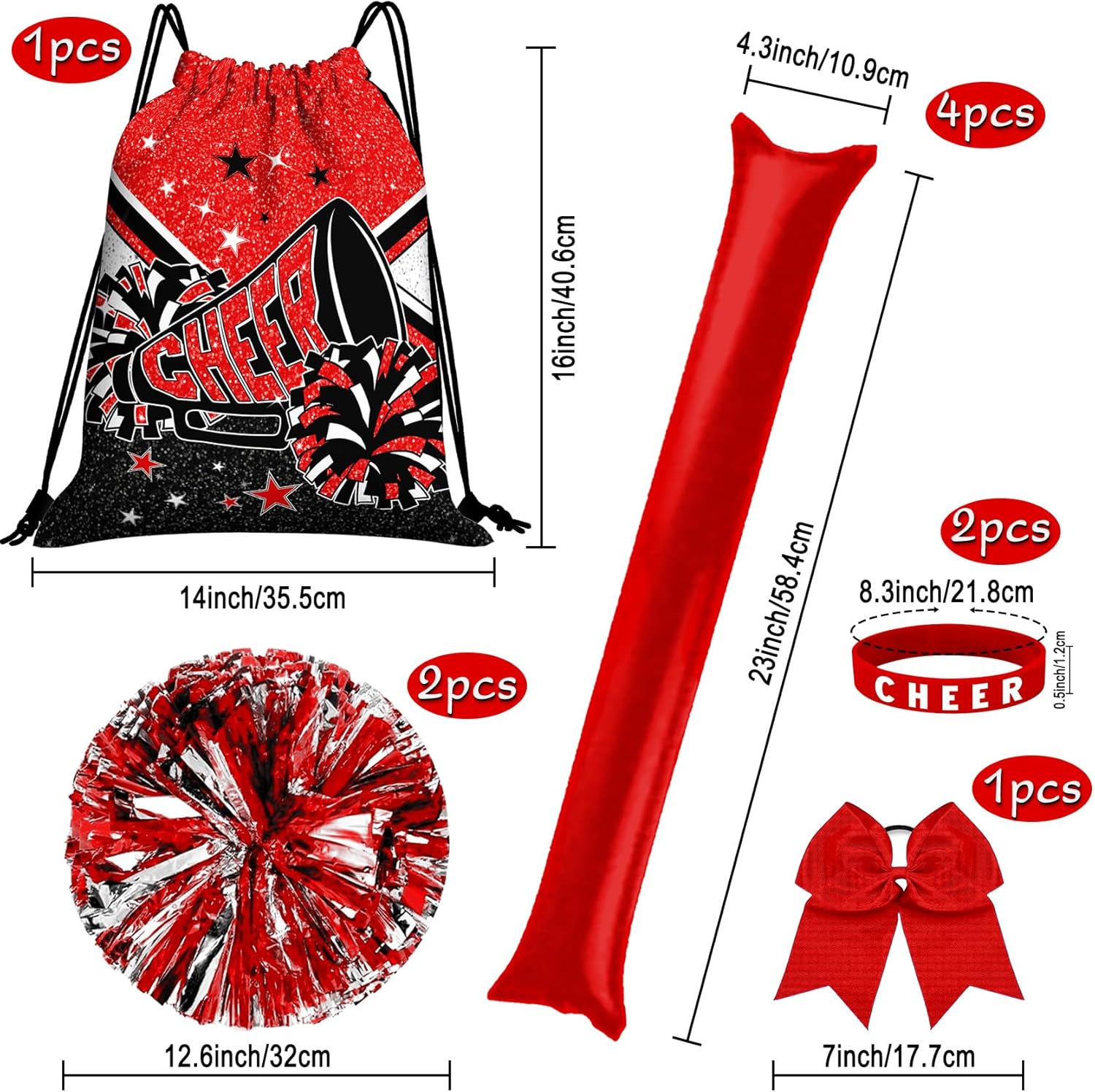 Cheer Drawstring Backpack Gifts Set with Drawstring Bags,Pom Poms Cheerleading,Cheer Hair Bows,Wristbands,Thunder Sticks - Image 3