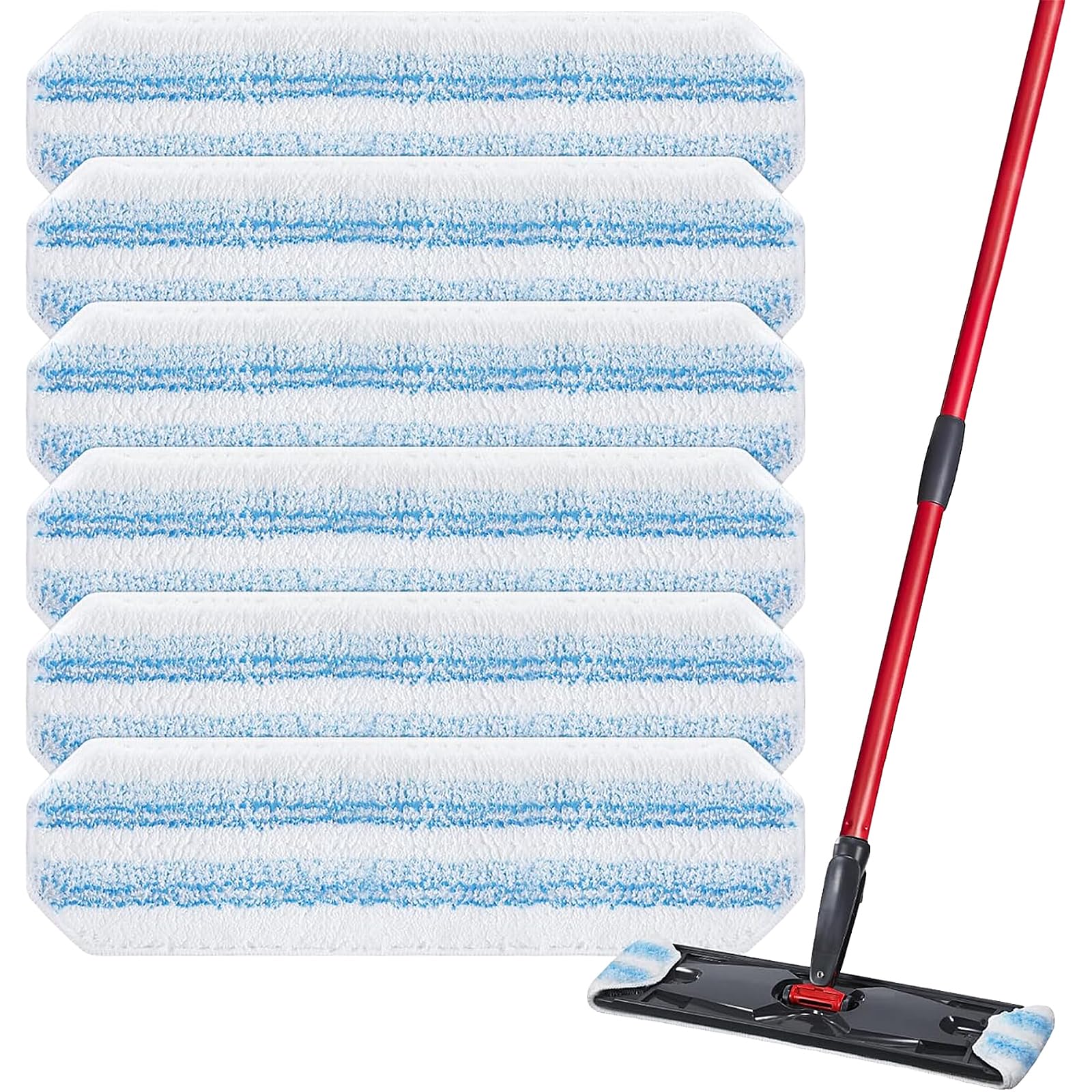 6 Pack Mop Head Replacement Pads Compatible with Vileda/O-Cedar H2PrO Flat Mops System, Washable & Reusable Microfiber Mop Heads Replacements for H2prO Mop Refills – Safe for Various Floors (Blue)