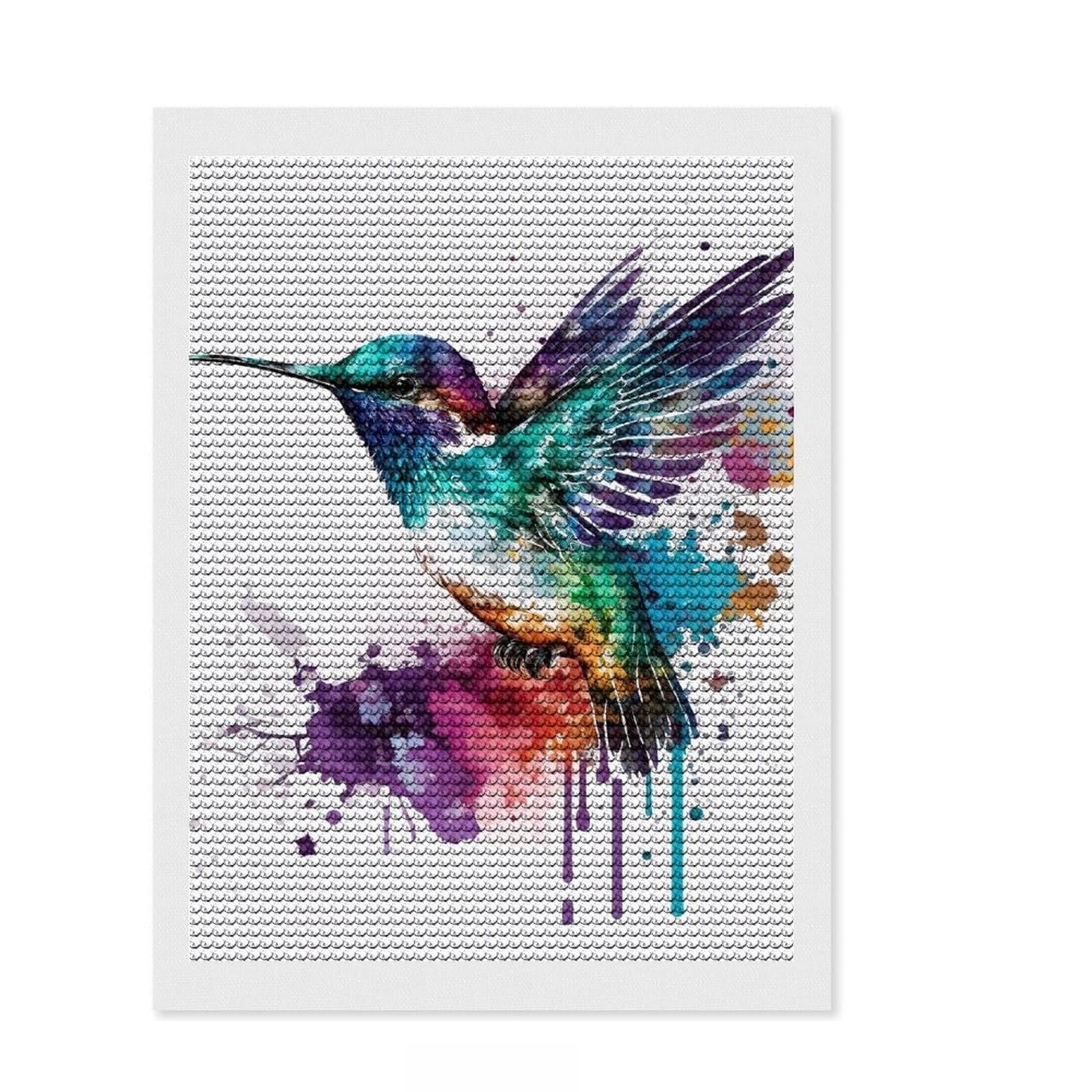 Junmoney Watercolor Bird Diamond Painting Kit 12"x16", Winter Craft, Creative Hobby, Handmade Wall Decor, Home Wall Art, Cute Room Decor