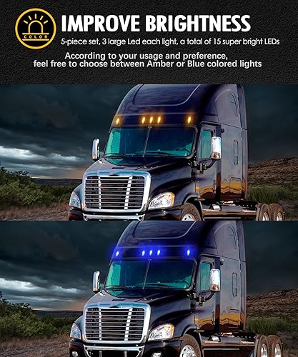 Miniatura 7 de Partsam Luz de cabina, 5 piezas de luz LED transparente de doble color para techo de correr, repuesto para Freightliner Cascadia luces de