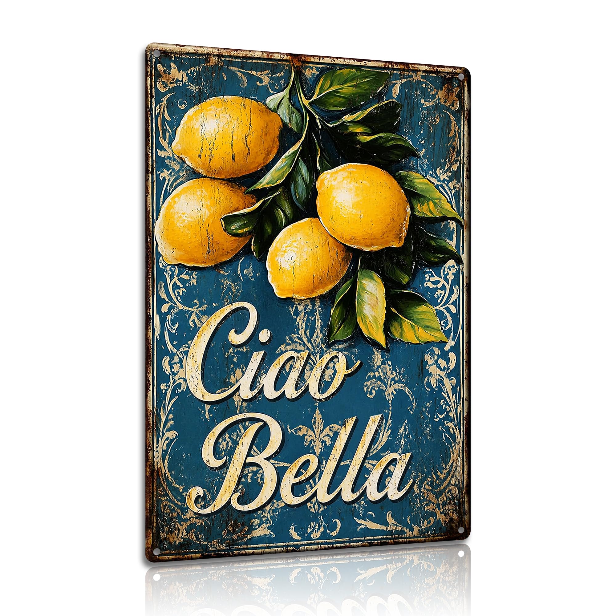 Ciao Bella Lemon Aluminium Metal Sign 8x12 Inch Vintage Italian Kitchen Wall Plaque Rustic Lemon Decor for Dining Room Cafe Farmhouse Home Bar (25159)