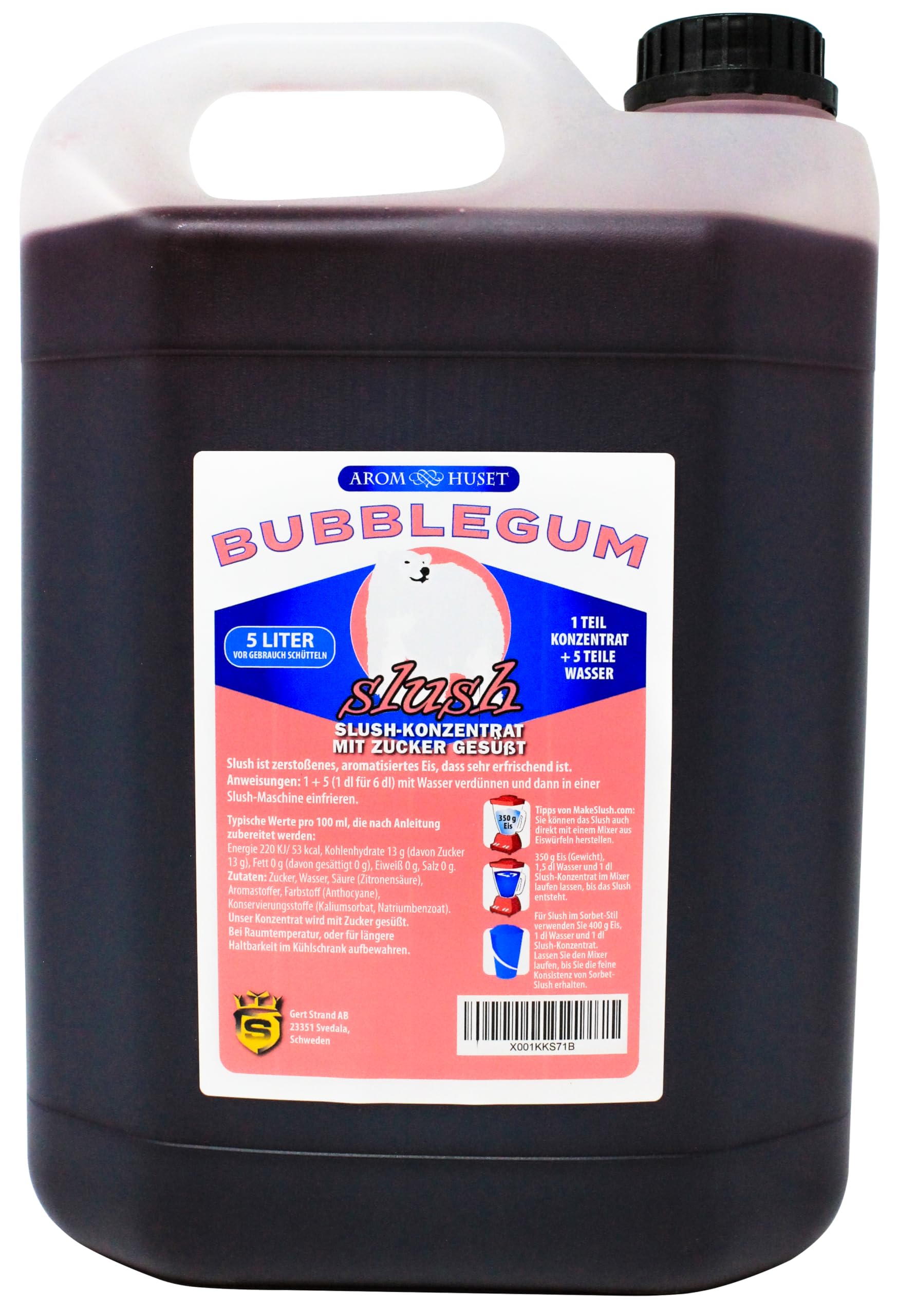 Kaugummi-Slushkonzentrat 5 L | Mischungsverhältnis 1:5 | Slush-Eis | Crush-Eis | Wassereis | Granita | ohne künstliche Farbstoffe | für Slushie-Maker