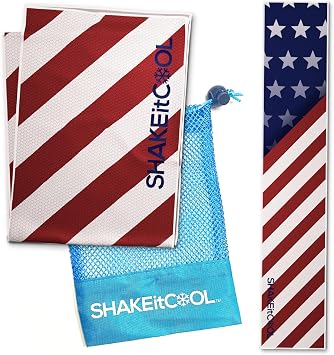 SHAKEitCOOL Original Cooling Towel Be Cool in Style - Heat Relief, Soft, Lightweight, Sun Protection, Easy Clean - Perfect for Biking, Hiking, Running, Yoga, Golf, Gym, Baseball - Stars & Stripes