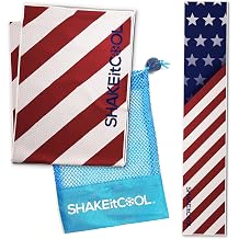 SHAKEitCOOL Original Cooling Towel Be Cool in Style - Heat Relief, Soft, Lightweight, Sun Protection, Easy Clean - Perfect for Biking, Hiking, Running, Yoga, Golf, Gym, Baseball - Stars & Stripes