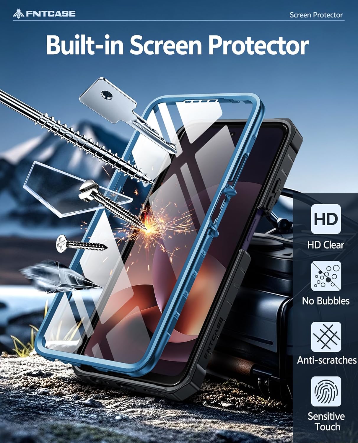 FNTCASE for Motorola Moto G-Power-5G-2026 Case: Military Grade Rugged Cell Phone Cover with Kickstand & Belt Clip Holster | Shockproof TPU Protection Bumper Matte Textured Heavy Duty Protector (Blue)