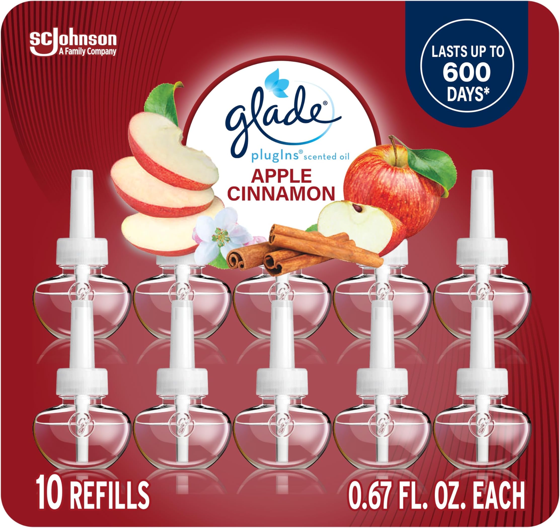 PlugIns Scented Oil 10 Refills, Air Freshener, Apple Cinnamon, 10 x 0.67 oz