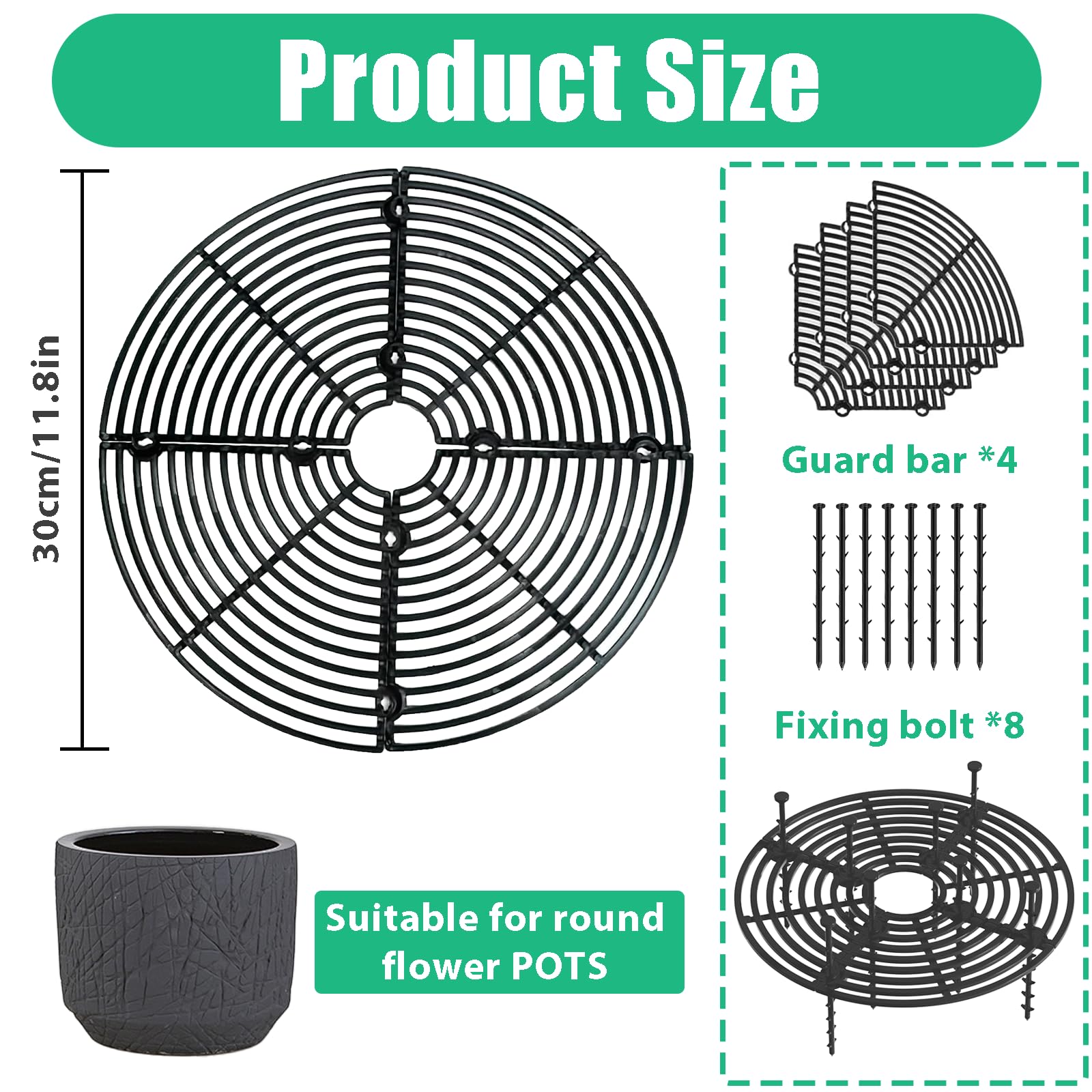 1 Pcs Grille de Protection pour Plantes, Grille Protection Chat Pot de Fleurs 30 cm, Cache-Pot Réglable avec Kit Fixation ABS, Protège contre Chats, Enfants et Animaux Domestiques