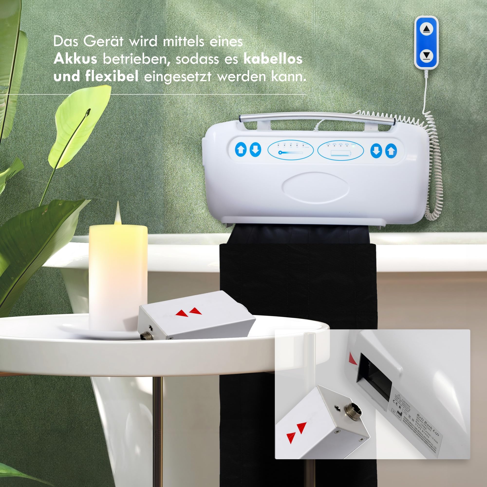Einstiegshilfe Badewanne/Badewannentuchlifter für Senioren Wannenlift/Lift, Gehäuse: ca. 56 x 30 x 11 cm (LxBxT) elektrischer Duschhocker/Duschstuhl/Badewannenlift, weiß