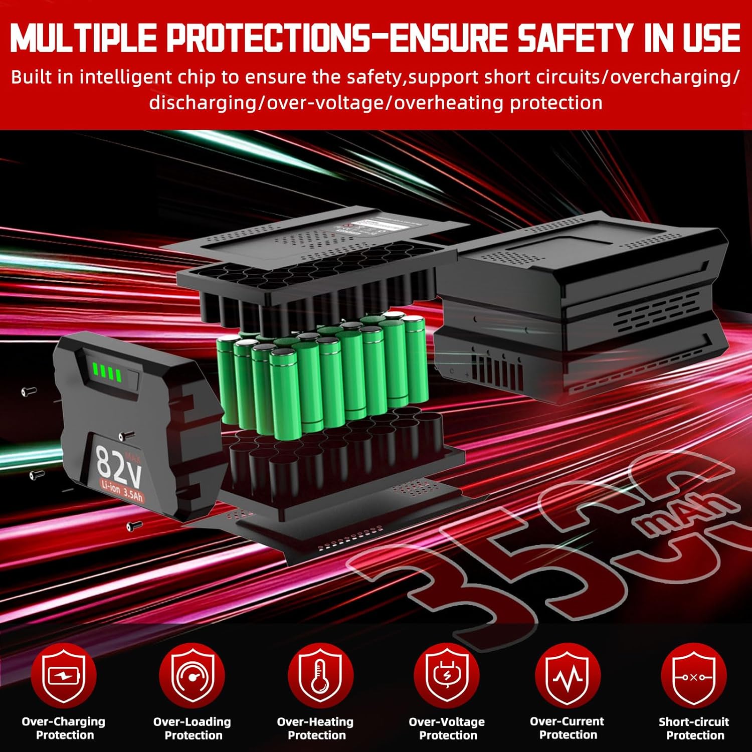 3.5Ah Battery for Briggs & Stratton 82V and Snapper 82V Cordless Tools Lithium-ion Rechargeable Battery Model BSB2AH82 BSB3AH82 BSB4AH82 BSB5AH82 Replacement - Image 5