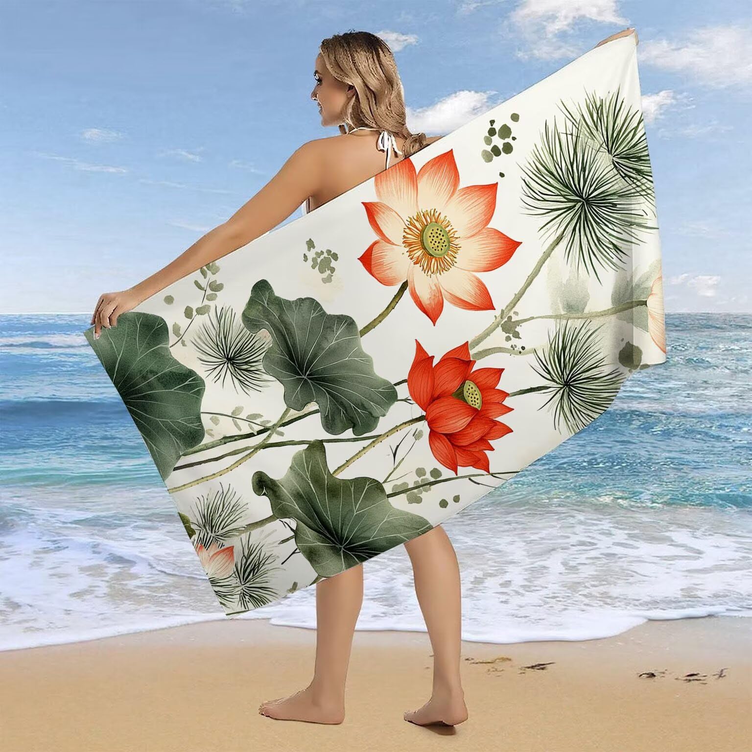 Telo Mare Microfibra Asciugamani Teli da Spiaggia Asciugamano Palestra 2 Set Antisabbia 80 x 160 cm xxl Uomo Donna Accessori Mare Telo Mare Grande per Piscina Bagno Regali Travel Regali (Fiori) U-219