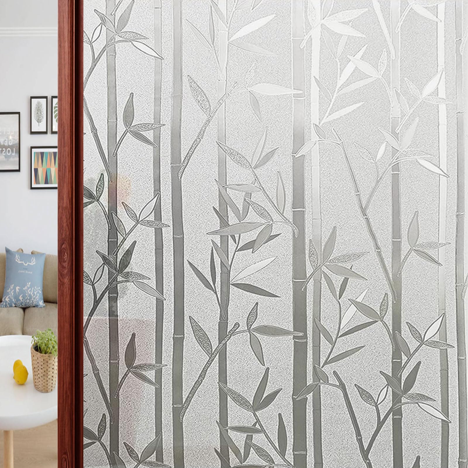 Matowa Folia Okienna Zapewniająca Prywatność Na Szkło 70 x 80 cm Usuwalna Bez Kleju I Pozostałości Folia Prywatności, Naklejki Na Okna Do Biura Domowego, Bambus