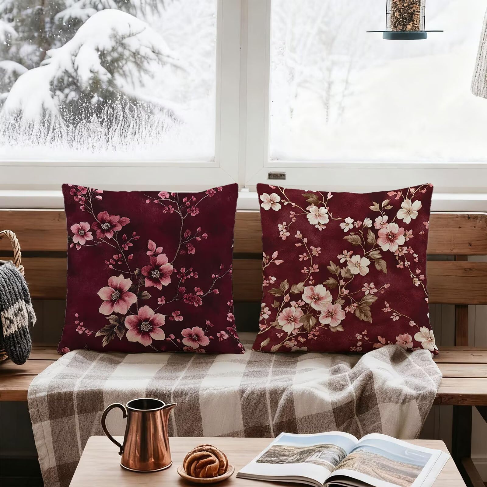 Rose Housse Coussin 60x60 Fleur Taie Oreiller 60x60 Lot de 4 Super Doux Protege Oreiller 60 x 60 Decoration Automne Taie D'oreiller Carrées Coussin Canape, pour Maison Chambre Canapé Chaise E - 870