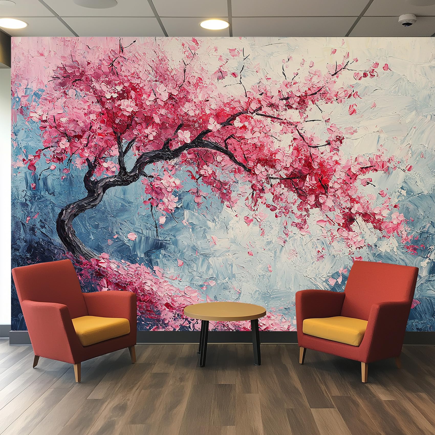 Générique Papier Peint Panoramique Fleur de Cerisier Fleuri, Papier Peint Peinture à L'huile Arbre Floral, Fresque Murale, Decoration Chambre Salon, 300 x 210 cm