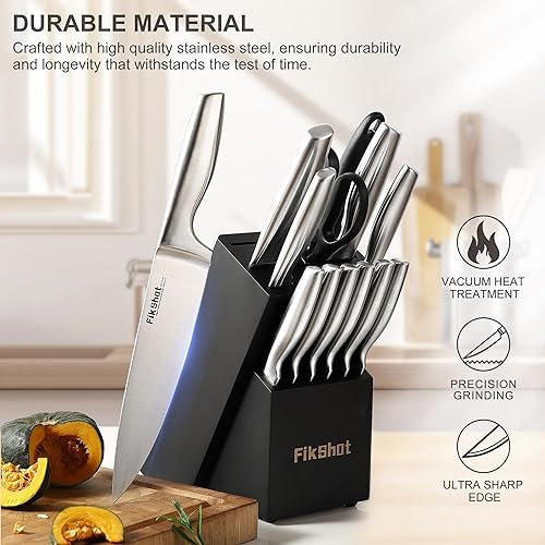 Miniatura 6 de Kitchen Knife Set, FIKSHOT Premium Stainless Steel Knife Block Set, Razor-Sharp Santoku Knife and Fruit Knives, Gift for Homecooks, Rust-Proof,