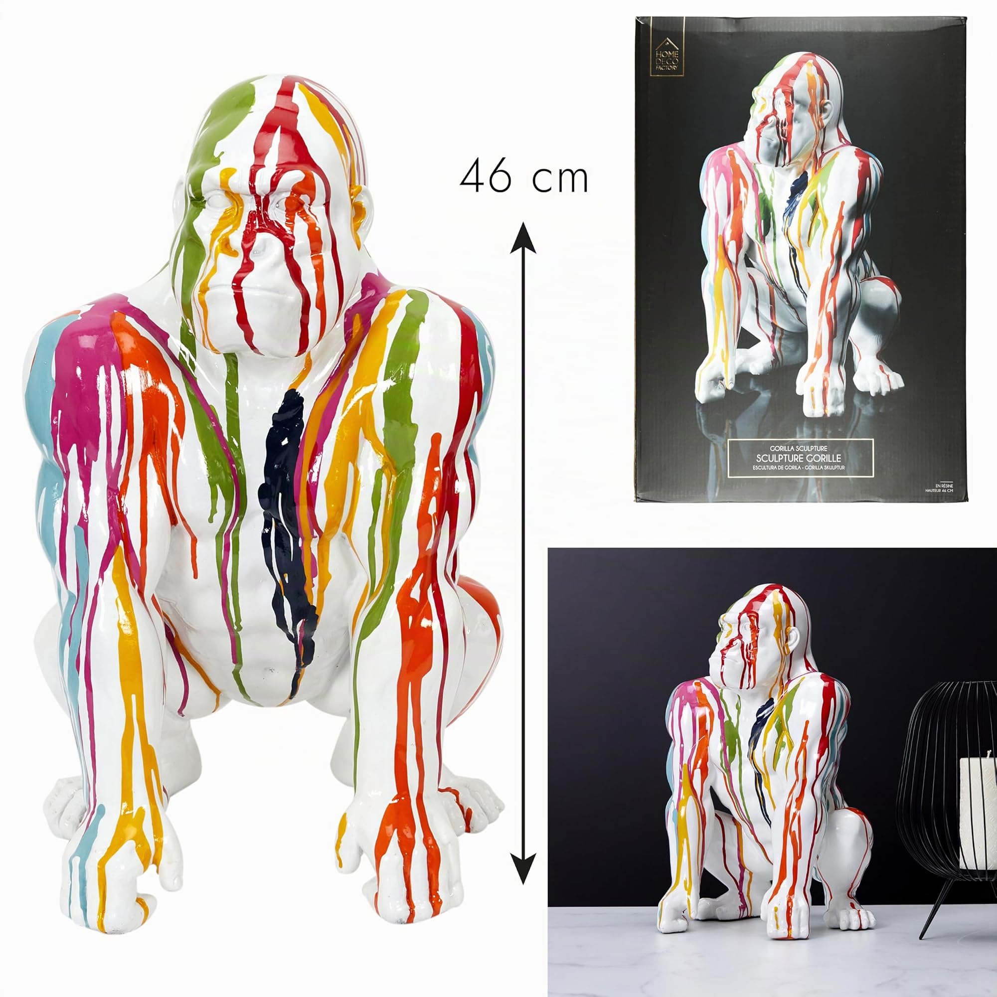 HOME DECO FACTORY Statuette Gorille en Résine Élégante 46 cm Blanc