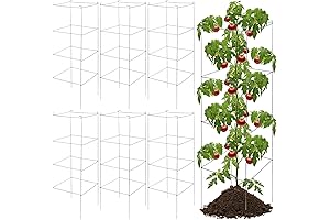 Square Tomato Cages Folding, 6 Pack 46 x 18" Trellis for Climbing Plants