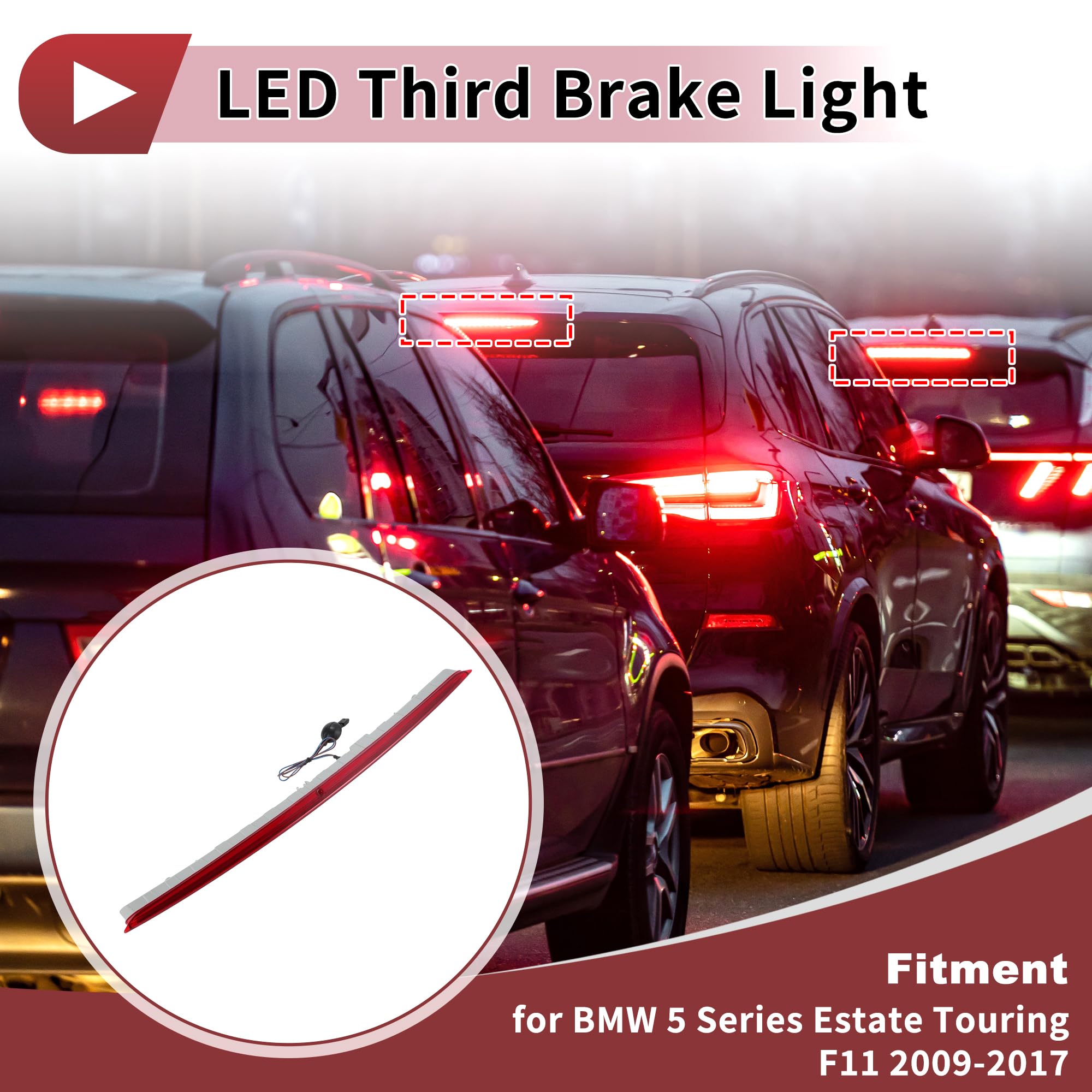 LED Terzo Freno Luce con Imbracatura per BMW 5 Serie Estate Touring F11 2009-2017 63257203224 Rosso 3° Stop Lampada Alta Montata 6325 7203224