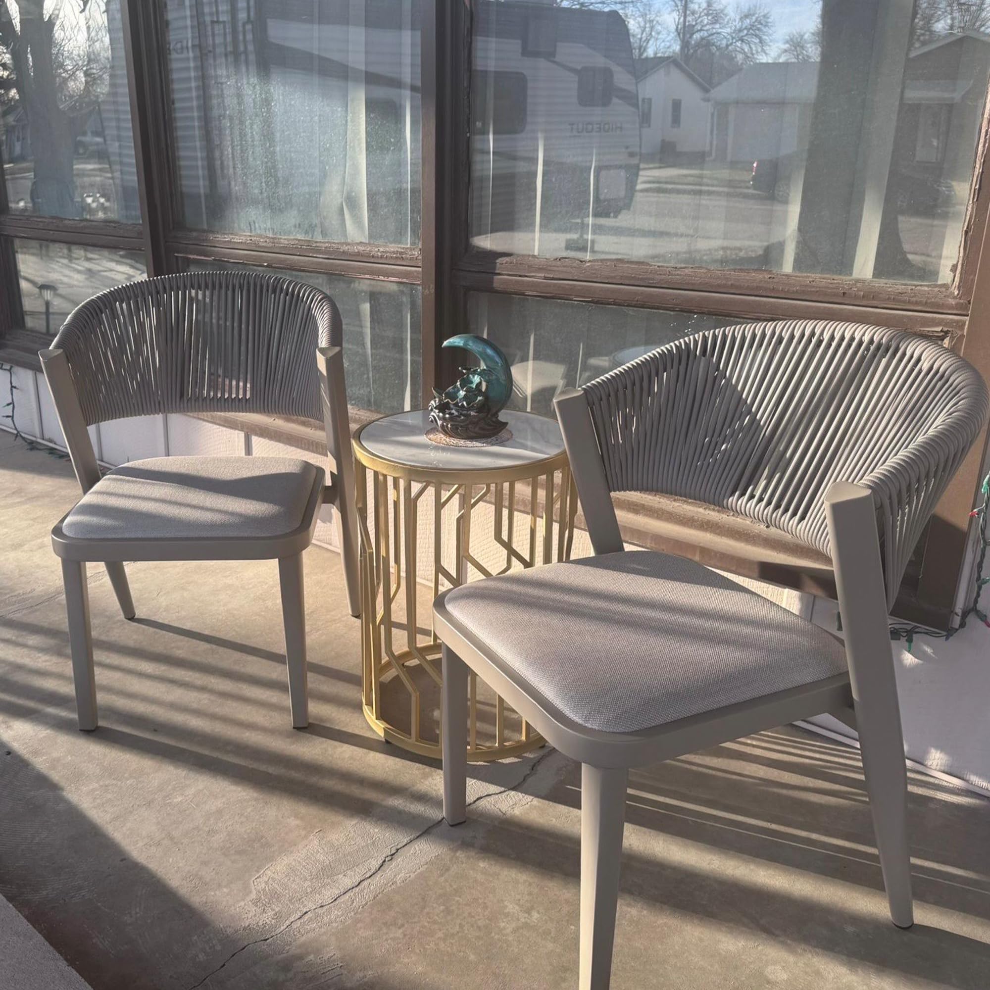 PURPLE LEAF 2 Pieces Outdoor Dining Chair All-Weather Wicker Aluminum Frame Patio Dining Chair for Lawn Garden Backyard Deck with Cushion, Champagne