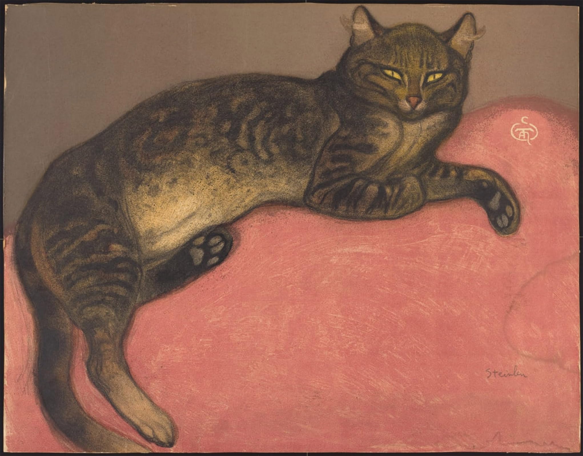 POSTERIIk Famous Animal Posters Vintage Picture Winter Cat on a Cushion by Théophile Alexandre Steinlen Modern Wall Decor for Home Decor 60x90cm