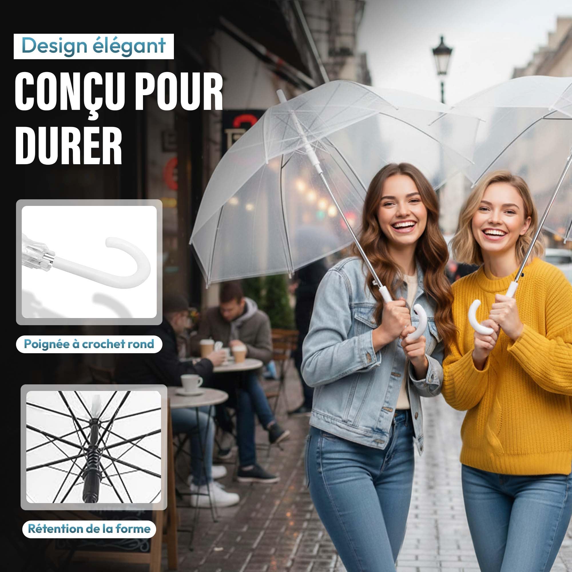 GOODS+GADGETS Parapluie transparent, parapluie blanc en bâton Parapluie élégant en transparent - The Fashion-Highlight