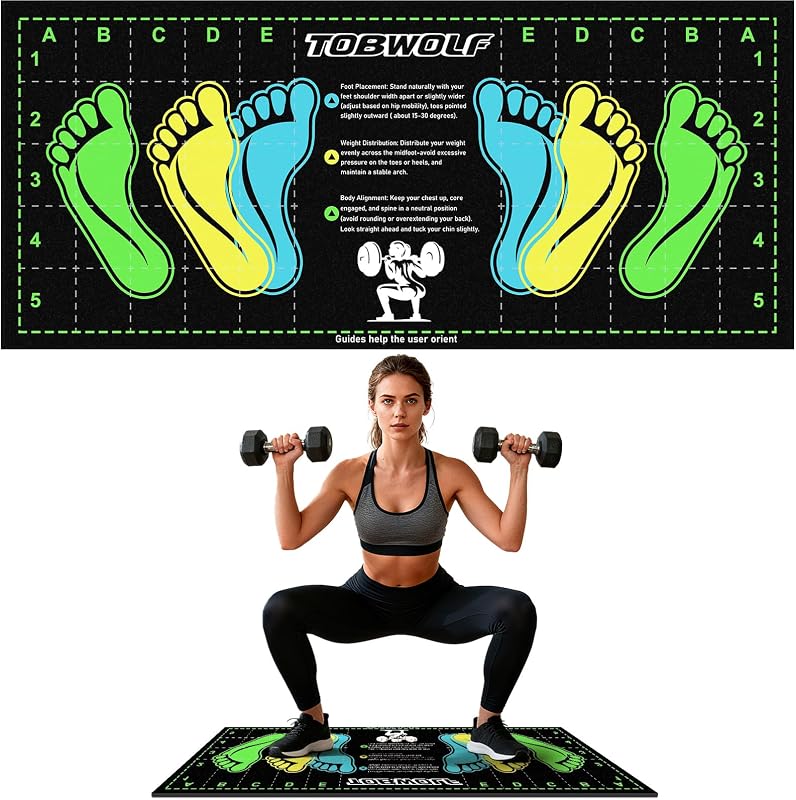Non-Slip Squat Mat with Foot Position, Pro-Grade Exercise Mat | 31.5''x13.8'', Great for Squats, Leg and Lunges, Improving Muscle Activation, Versatility and Safety, Ideal for Home Gym