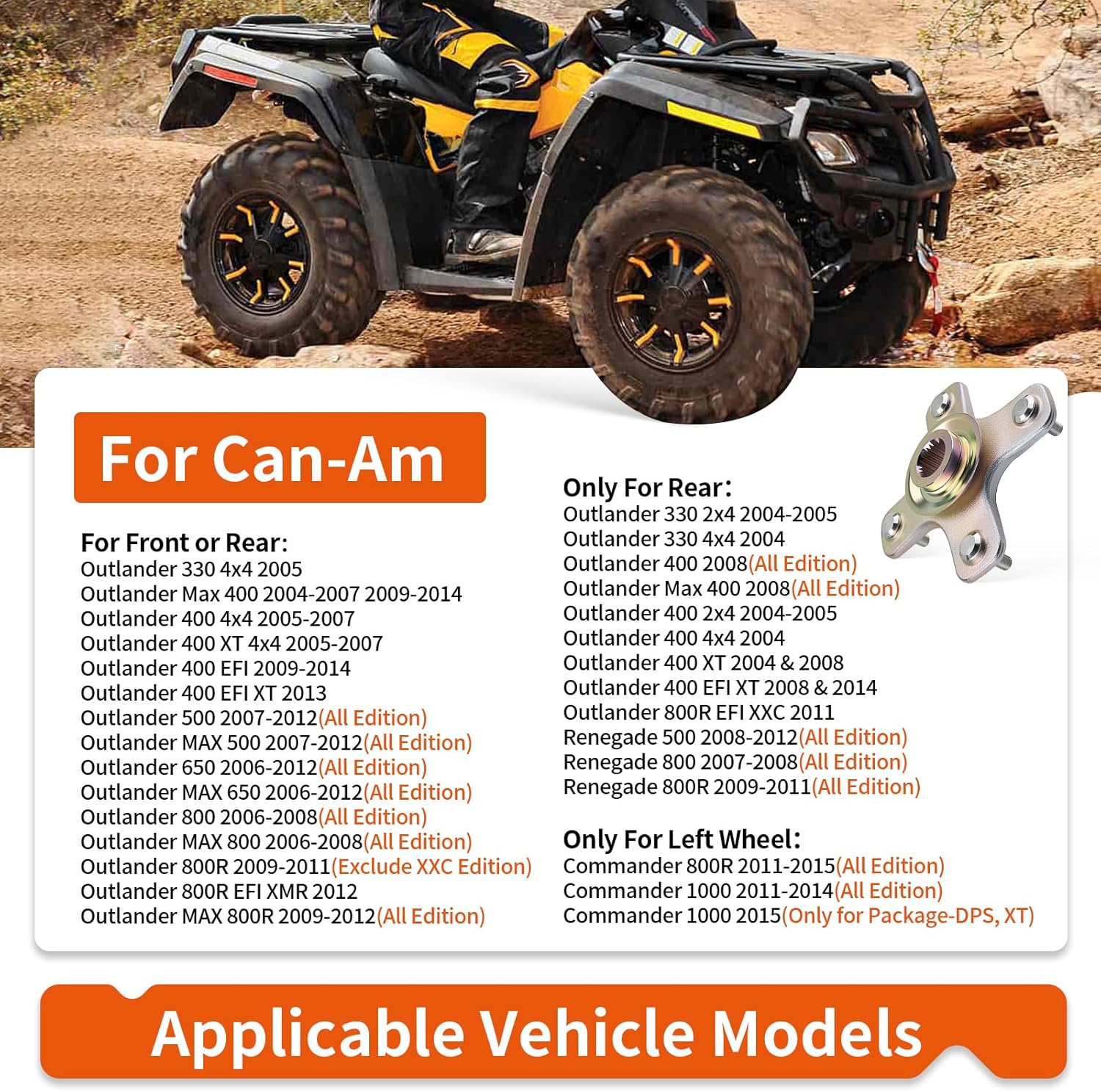 Front Rear Left or Right Wheel Hub for Can-Am Outlander Renegade Commander 330 400 500 650 800 1000 MAX R 2004-2015 705501713