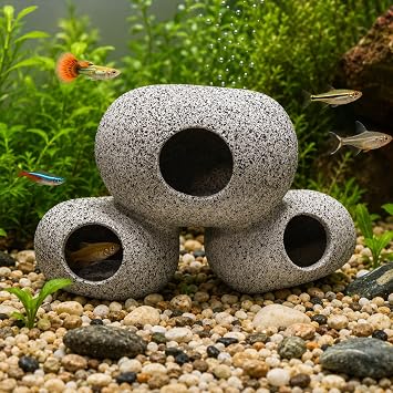 Aquarium Cave Rocks Safe Fish Tank Decorations Ceramic Fish Tank Ornaments Aquarium Hideaway Rocks for Aquatic Pets to Breed Play and Rest(3)