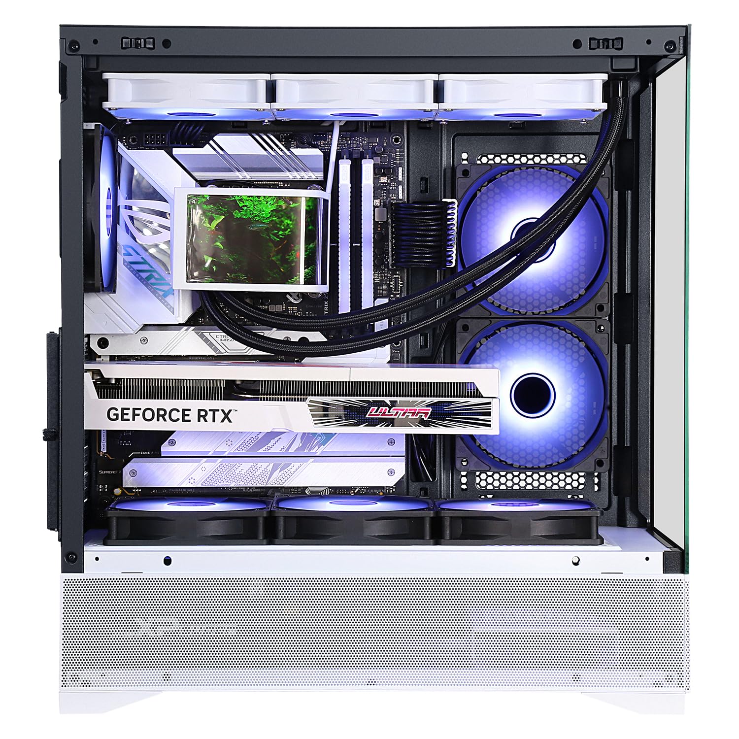 Case Gaming ITEK SHOWBUI 37WB ATX Con Pannelli In Vetro Temperato, 3 Ventole ARGB, USB-C E USB 3.0 - Edizione Bianca E Nera