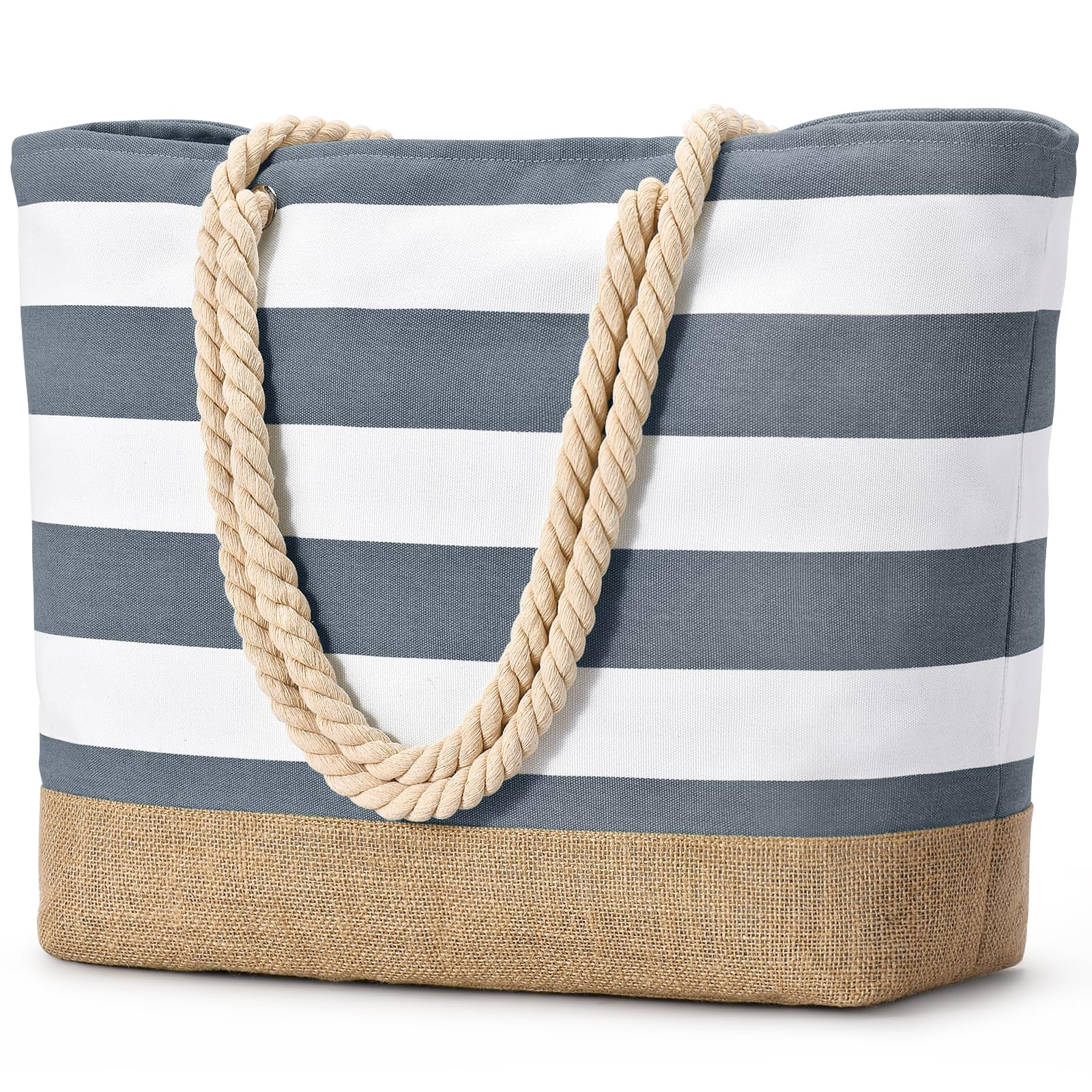 Becokan Beach Bags for Women Large Canvas Beach Tote Bag Beach Bags Waterproof Sandproof Swim Pool Bag Travel Essentials