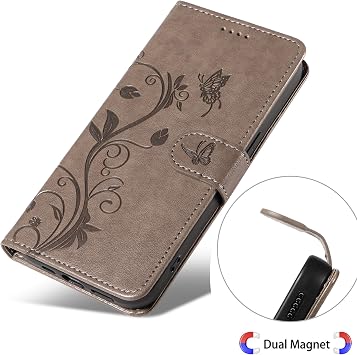 Flip Case for Samsung Galaxy A12, Kickstand and 2 Card Slots, 360 Degree Protection Shockproof PU Leather Phone Case, Foldable and Scratch Resistant, Grey
