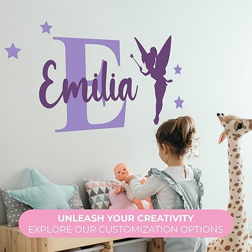 Miniatura 13 de CRYPTONITE Calcomanías de vinilo personalizadas con nombre e inicial de Campanilla – Decoración de dormitorio de niña – Calcomanías de pared de B.