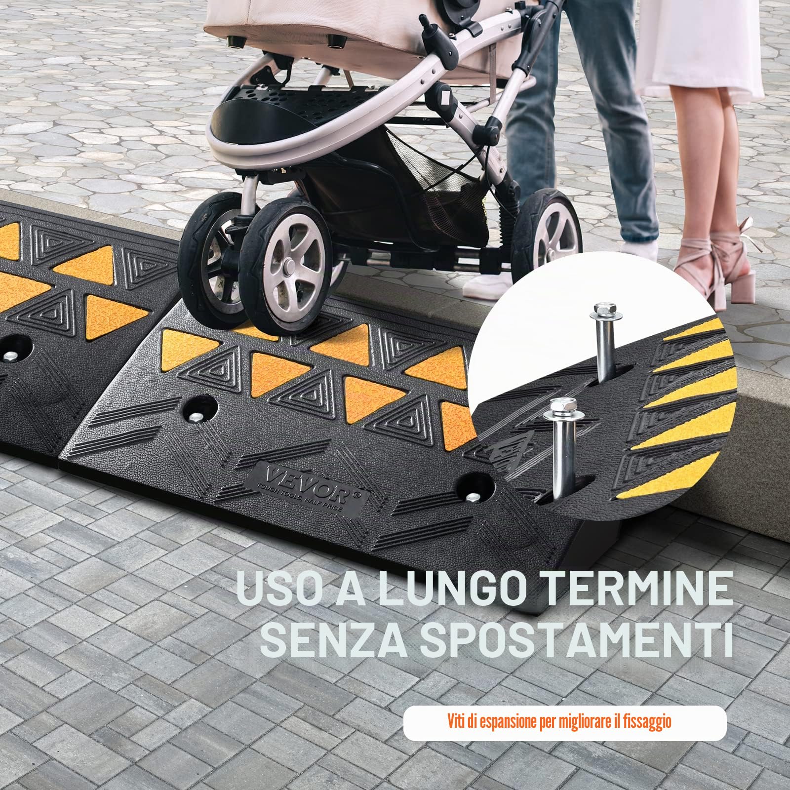 VEVOR Rampa per Soglia in Gomma capacità Carico Max. 15 Tonnellate 2 Pezzi, Rampa per Soglia Superficie Antiscivolo Buchi per Drenaggio Altezza 11 cm Rampa Soglia Antiscivolo per Salita Facile 2 Pz